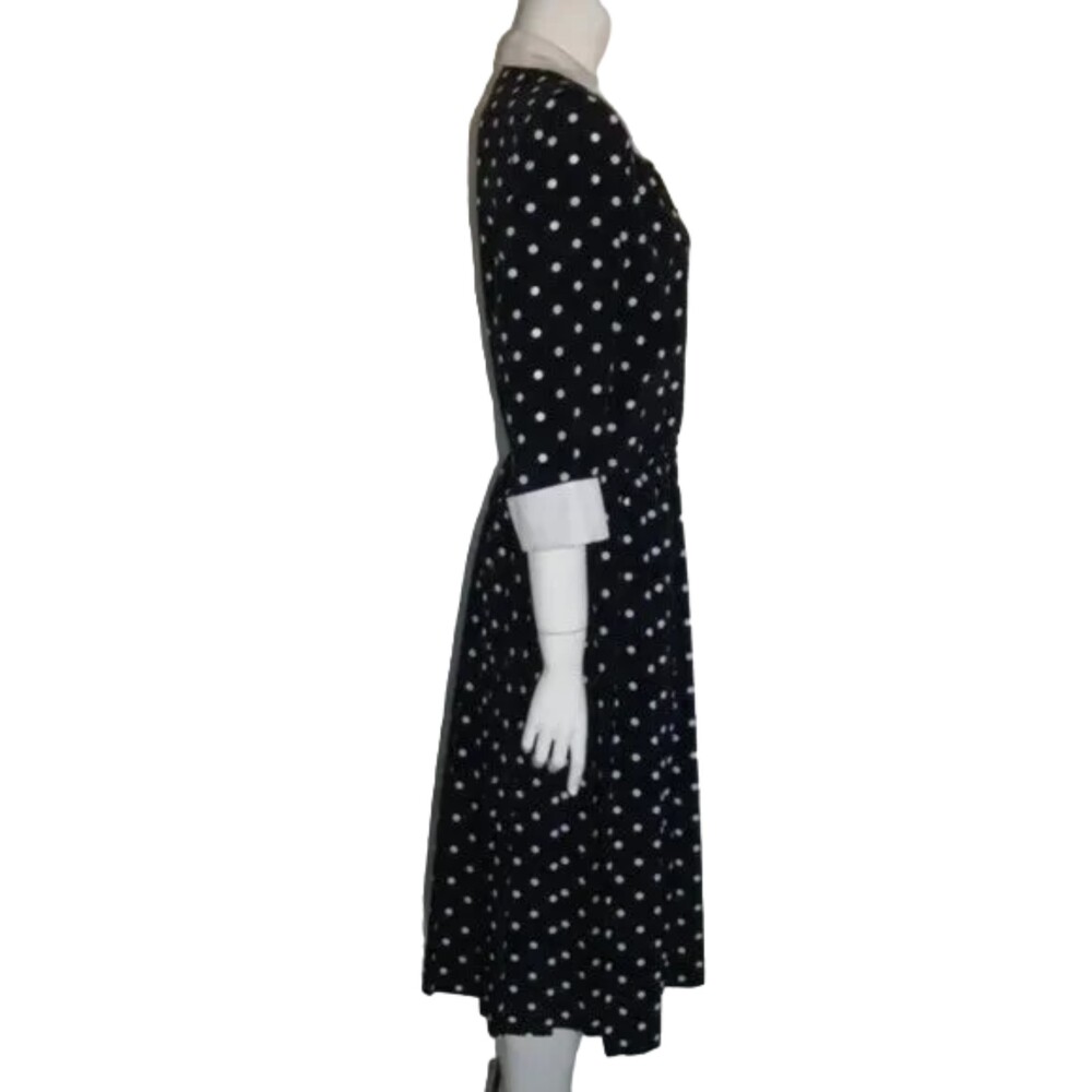 SERBIN Polka Dot Dress, 14, Navy Blue/White Polka Dots, Career, 3/4 sleeves - Picture 5 of 11